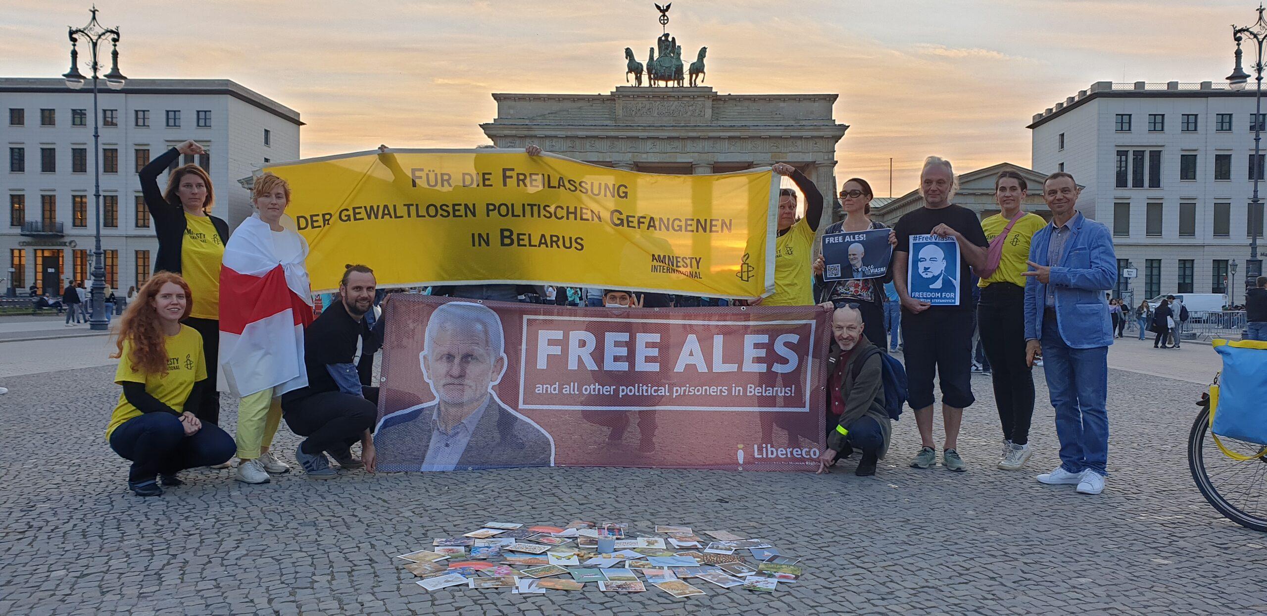 Kundgebung in Berlin: Freiheit für Friedensnobelpreisträger Ales Bialiatski