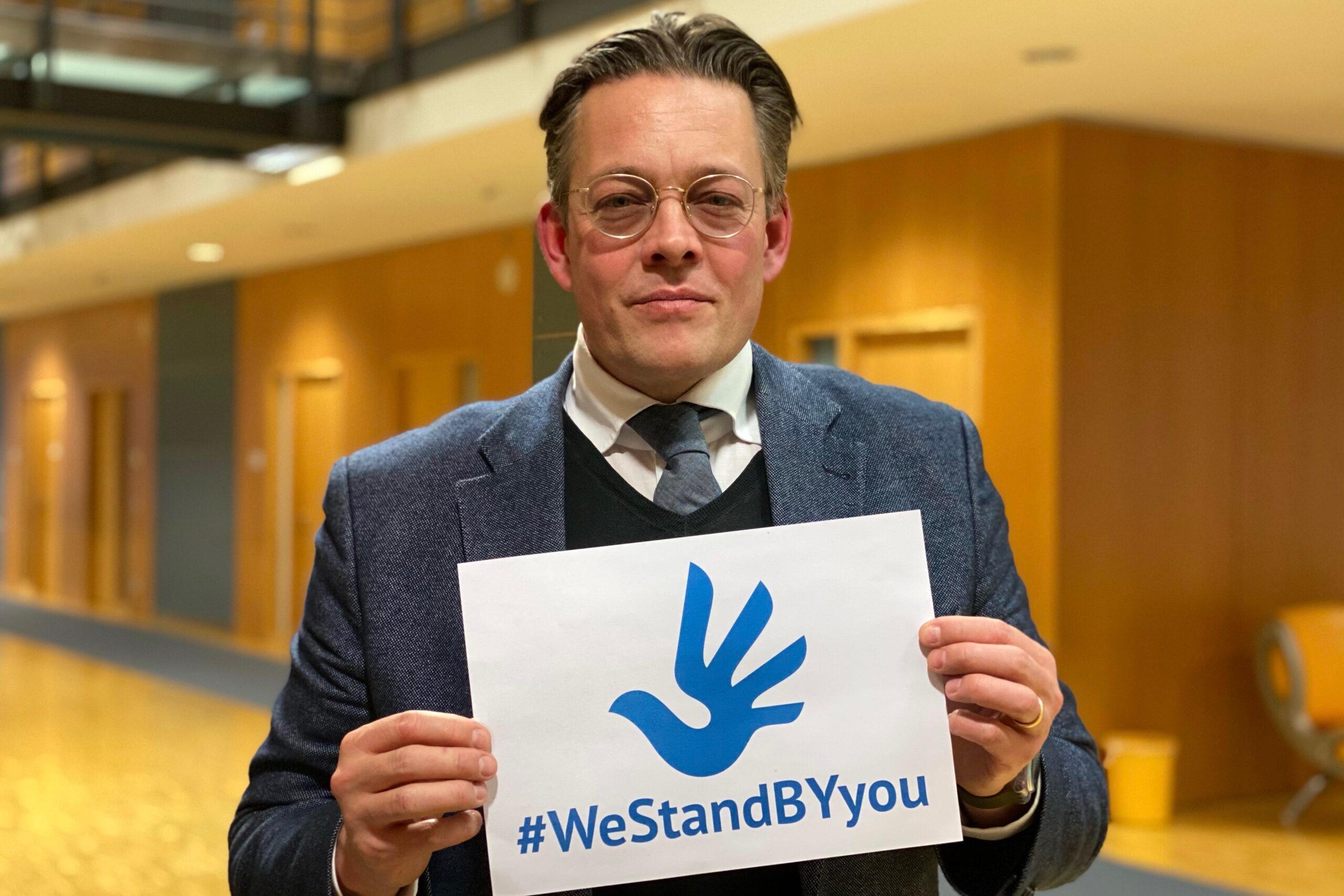 Members of the European Parliament and German Bundestag take over godparenthood for Viachaslau Sheliamet, Hleb Fitsner and Yan Salanovich