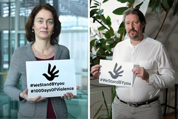 Katarina Barley and Thomas Waitz take over godparenthood for the students Alana Gebremariam and Ksenia Syramalot